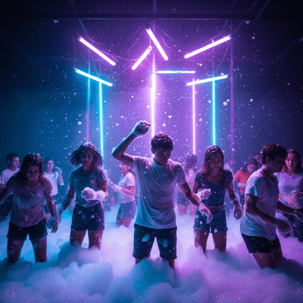 Glow foam party with neon lighting effects