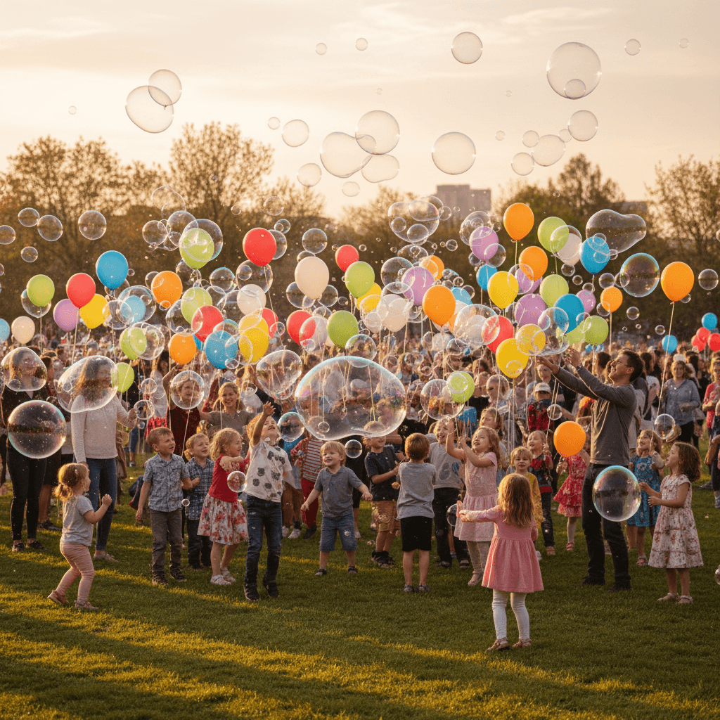 Bubble party with large floating bubbles