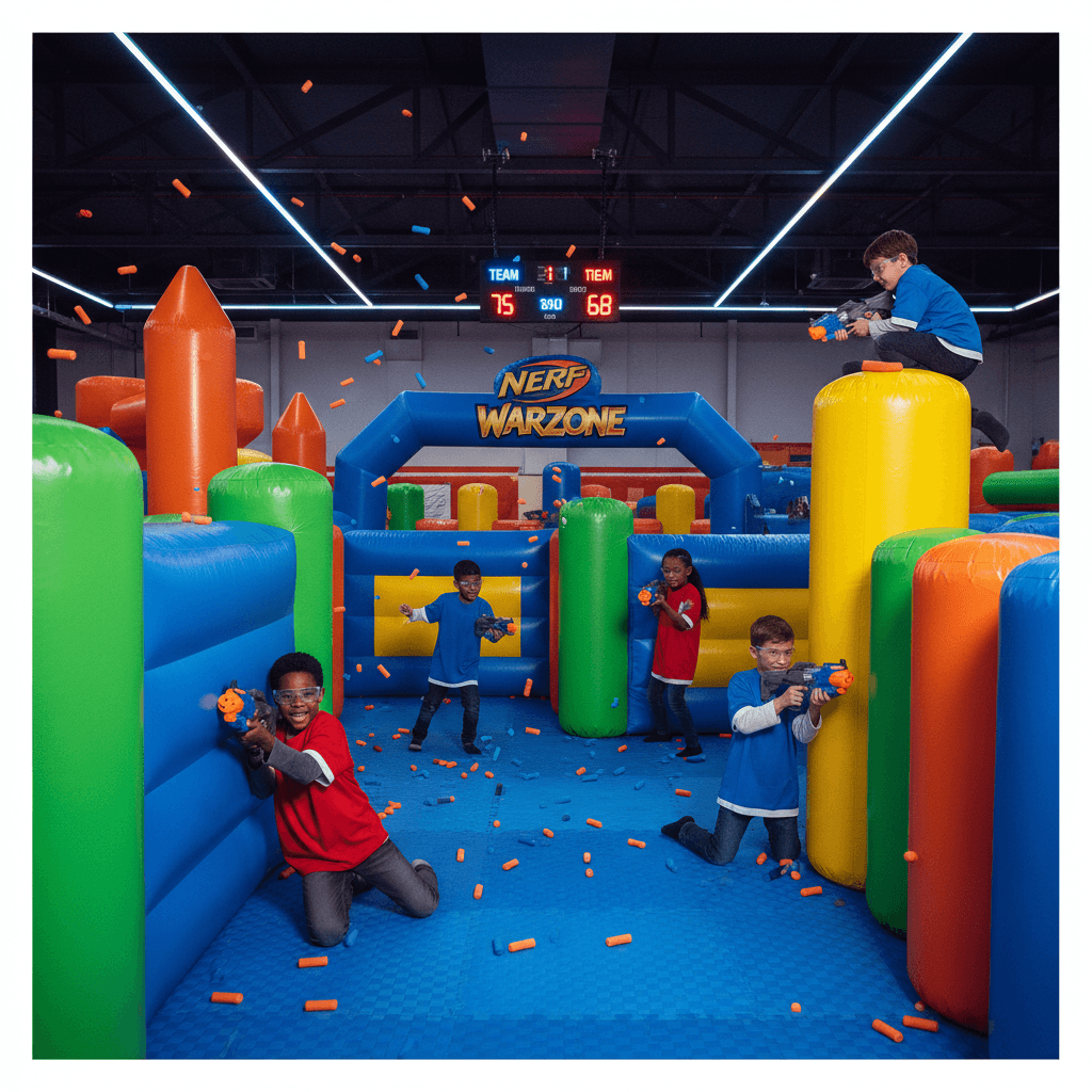 Children engaged in Nerf battle party game